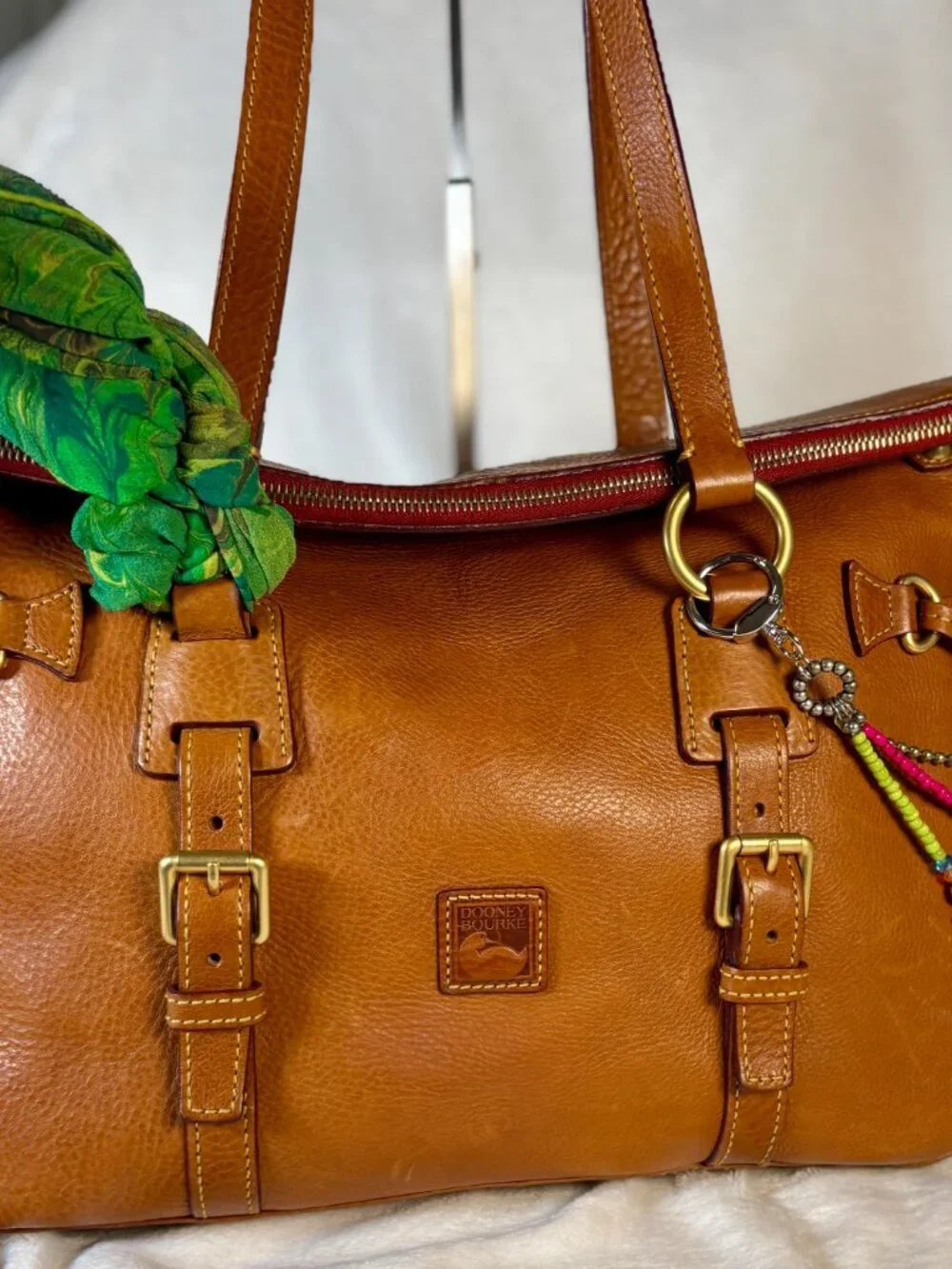 Dooney and Bourke (Old Large) Florentine Tassel Satchel in Chestnut w/ Chain - Picture 3 of 16